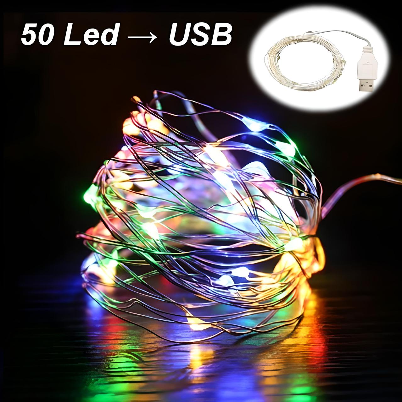 Гірлянда роса USB живлення мідний провід 5 метрів 50 Led Strip String MultiColor