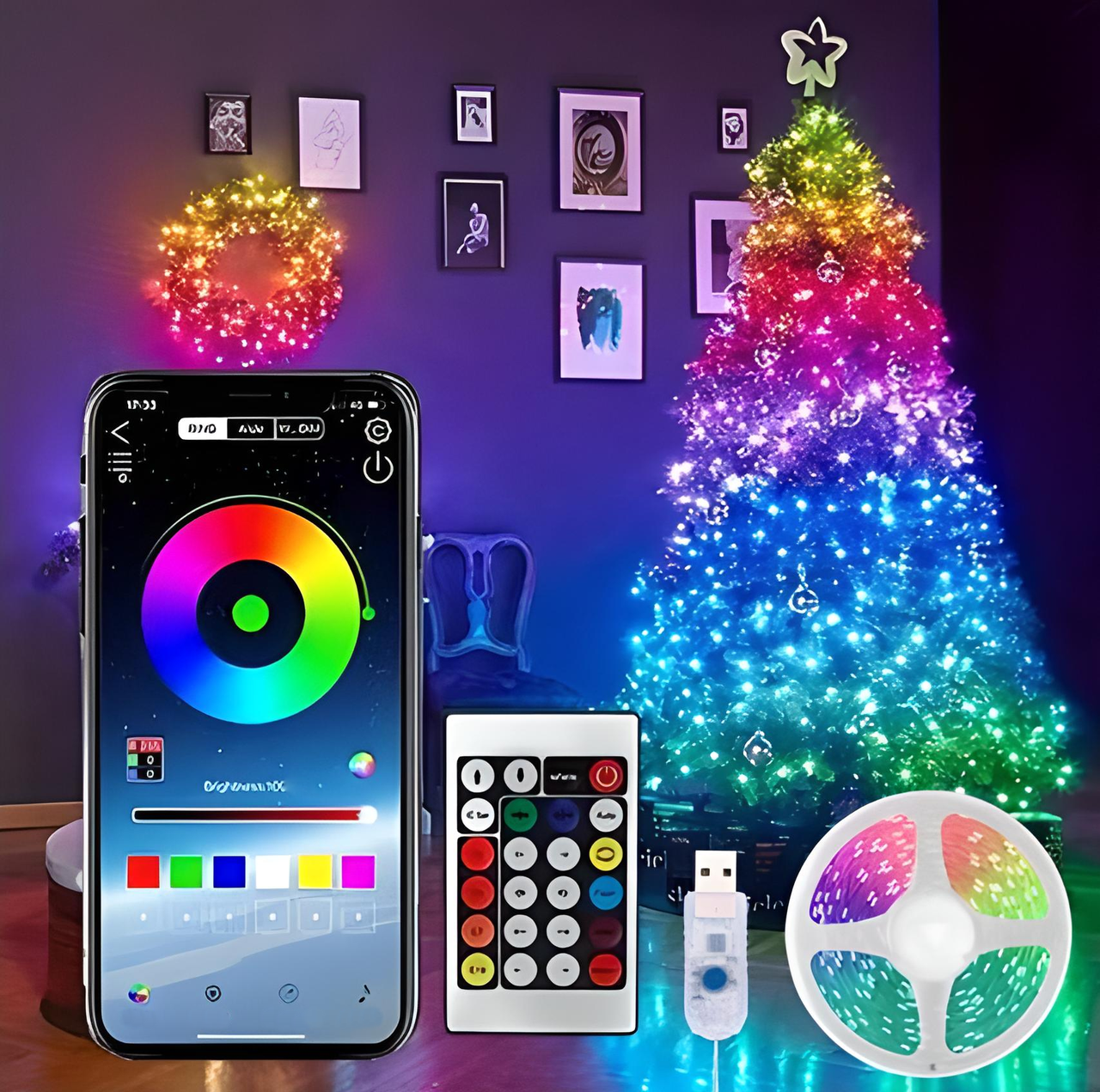 Розумна гірлянда від USB з блютуз керуванням через смартфон та пульт Lotus Lamp X 100 LED 10 метрів