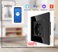 Розетка WiFi евро 16А стекло закаленное заземление, Smart Home, выключатель с розеткой