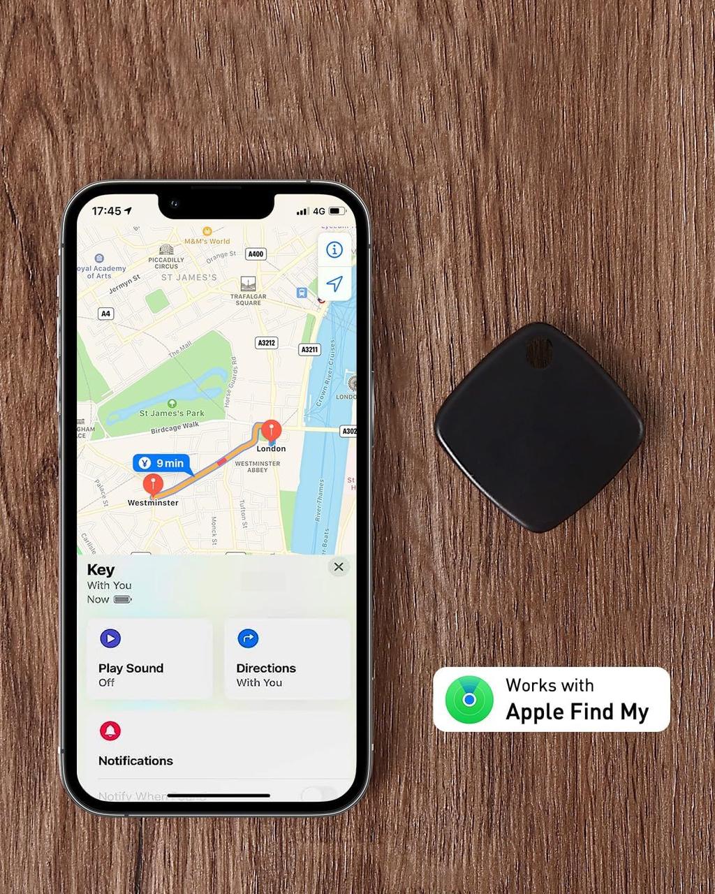 Трекер локатор для пошуку предметів AIYATO Black працює з Apple Find My, фото 1