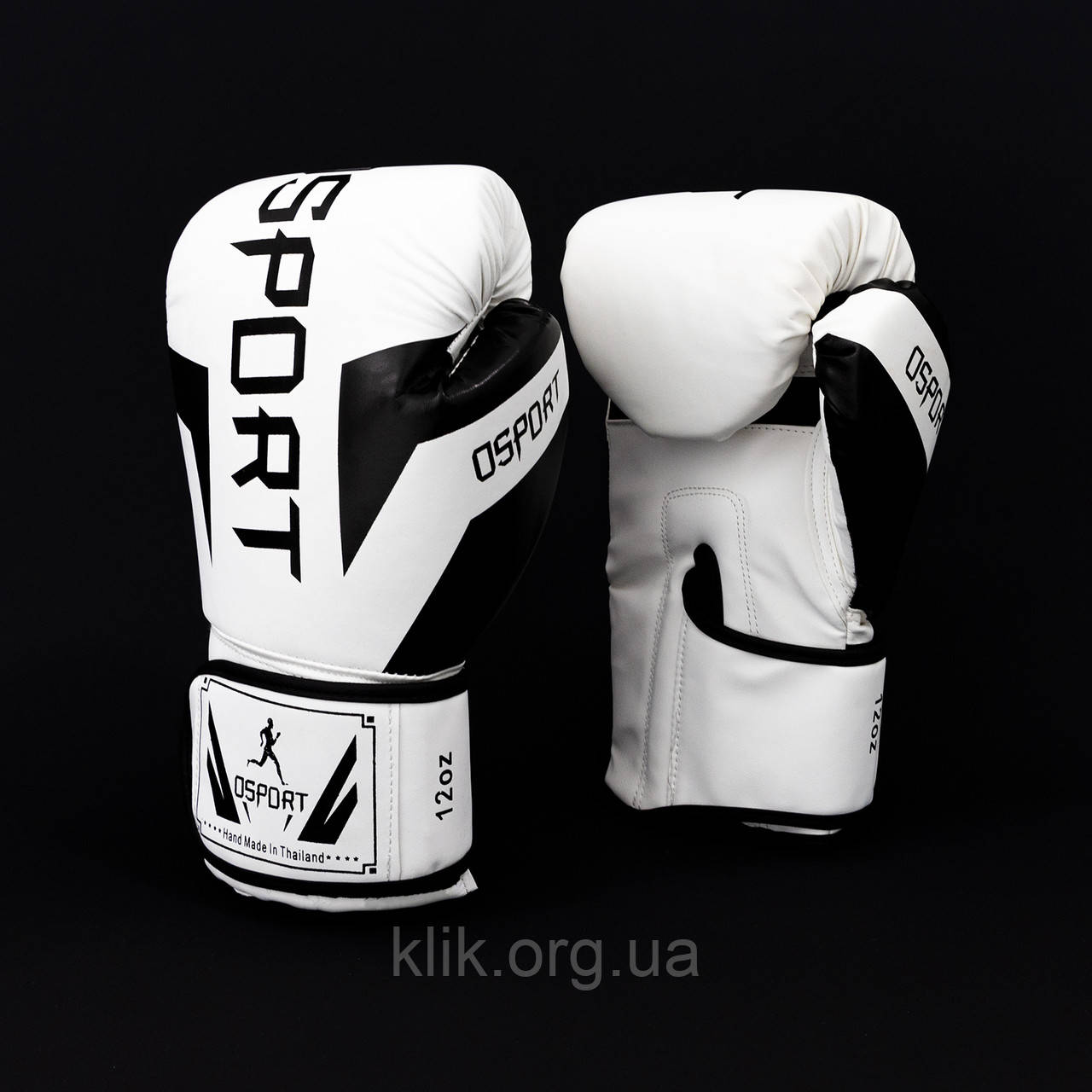Рукавички боксерські для боксу 12 унцій на липучці OSPORT шкіра PU (BO-5698) Білий