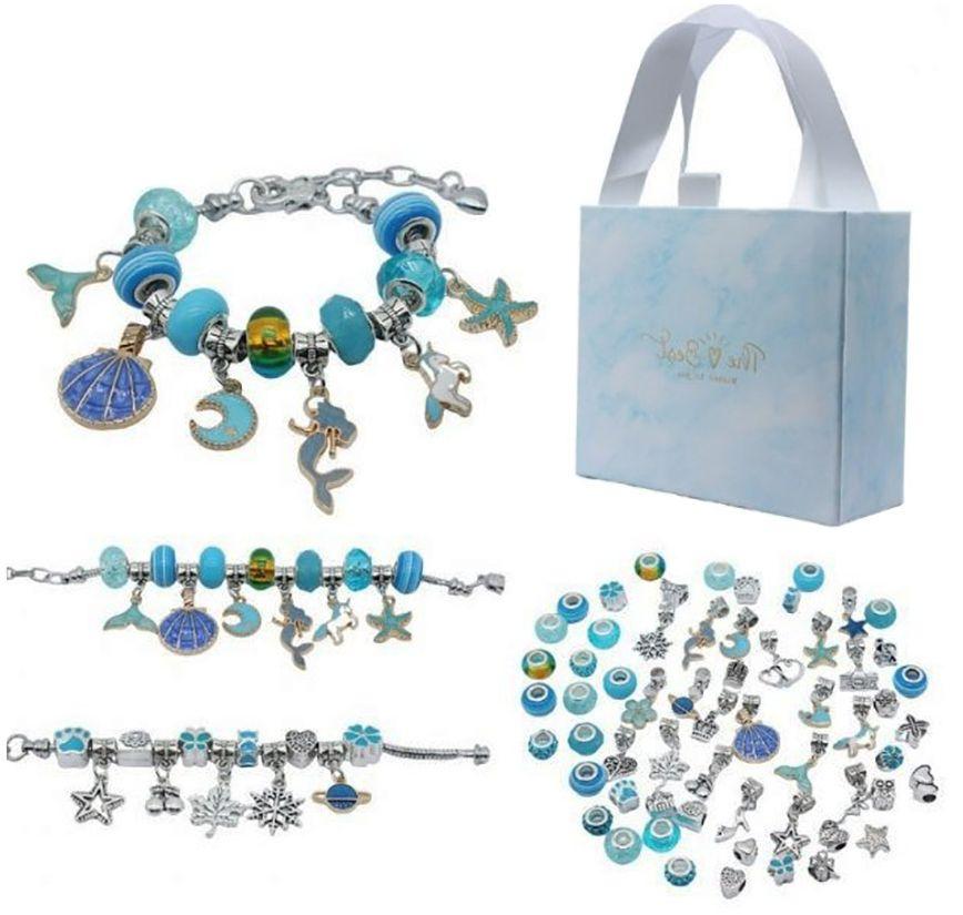Набір "Pandora Лазурові мрії" для створення браслетів з підвісками THE BEST GOLD (Blue) для дівчаток від 5 років