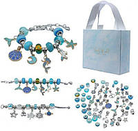 Набор "Pandora Лазурные мечты" для создания браслетов с подвесками THE BEST GOLD (Blue) для девочек от 5 лет