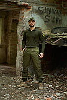 Тактический мужской комплект лонгслив+штаны хаки, удобный мужской военный комплект штаны и лонгслив хаки