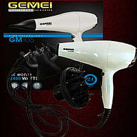 Профессиональный фен для сушки и укладки волос Gemei GM 105 Мощность 2400 Вт 2 Насадки