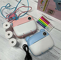 Детская цифровая фотокамера мгновенной печати с термопринтером рожева