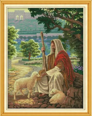 Набір для вишивання за нанесеною на канву схемою "Jesus shepherding ". AIDA 14CT printed 48*61 см