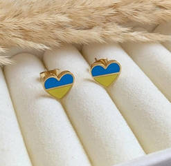 Сережки з гербом України з білими фіанітами медзолото