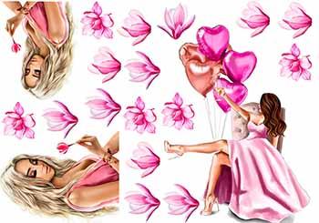 Вафельна картинка "Дівчина. Квіти магнолії" А4, 20х30 см