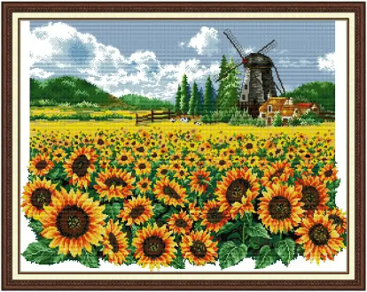 Набір для вишивання за нанесеною на канву схемою "Sunflower Flower Sea". AIDA 14CT printed, 60*48 см