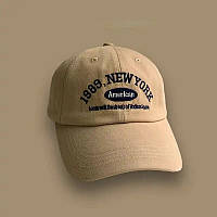 Бейсболка кепка женская Нью Йорк однотонная бежевая New York