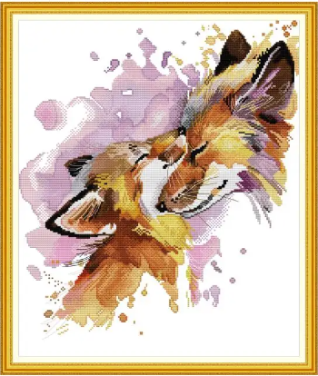 Набір для вишивання за нанесеною на канву схемою "Fox Mother and Child Love (6)". AIDA 14CT printed 41*47 см