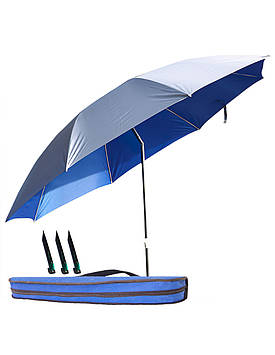 Парасолька складна з нахилом для риболовлі та пляжу з чохлом та кілочками 2 м по дузі Синій | Парасолька для туризму