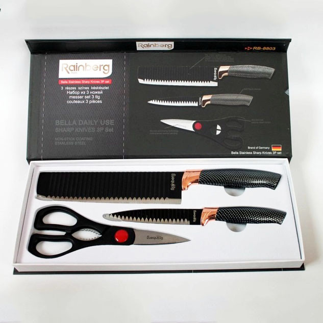 Набір кухонний ножів Rainberg RB-8803 3 в 1 з нержавіючої сталі з IT-725 керамічним покриттям