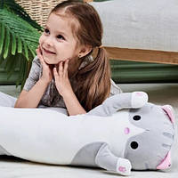 Плюшевая мягкая игрушка Длинный Кот Батон котейка-подушка 50 см. JZ-900 Цвет: серый