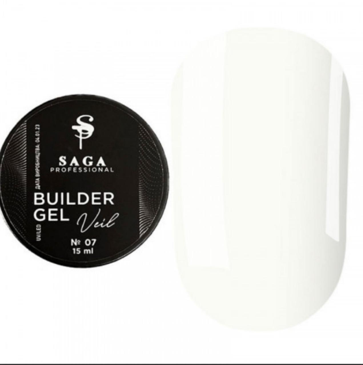 Гель для нарощування нігтів SAGA PROFESSIONAL BUILDER GEL VEIL 07 білий, 15 мл, фото 1