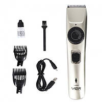 Акоммуляторная машинка для стрижки волос VGR V-031. Триммер для бритья бороды усов RS-686 2 насадки