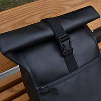 Рюкзак Ролл Топ из эко-кожи. Дорожная сумка, сумка для похода. Модель 3737. VF-587 Цвет: черный