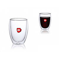 Прозрачные стаканы для кофе 350мл 2шт. Набор стеклянных стаканов с двойными стенками Con Brio СВ-8335-2