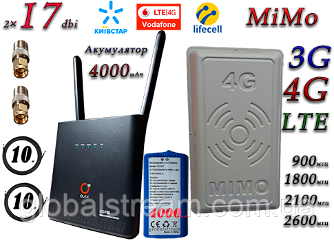 Повний комплект 4G WiFi роутер OLAX AX9 PRO LTE з акум. 4000 мА·год + MiMo антен. 2×17dbi