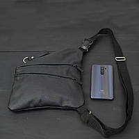 Сумка мужская на 3 карманах, из натуральной кожи, слинг EK-665 нагрудный черный (WS)