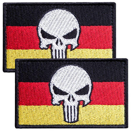 Набір шевронів 2 шт з липучкою прапор Німеччини та Череп Карателя Punisher 5х8 см, вишитий патч нашивка Німеччина, фото 1