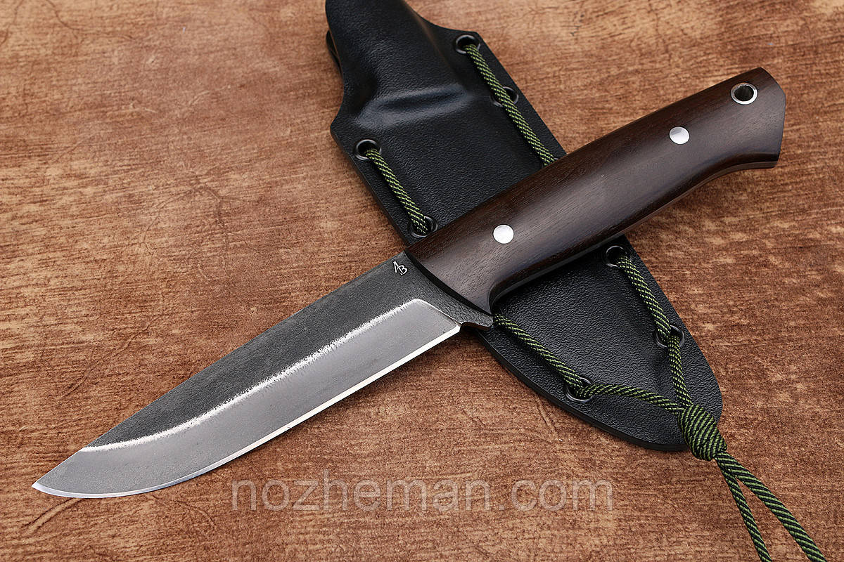 Мисливський ніж ручної роботи Арес, зі сталі х12мф з пластиковим чохлом та отвором під темляк, фото 1