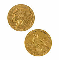 Сувенир монета 2,5 Долларов "Голова Индейца" 1908-1929 "Indian Head" голд
