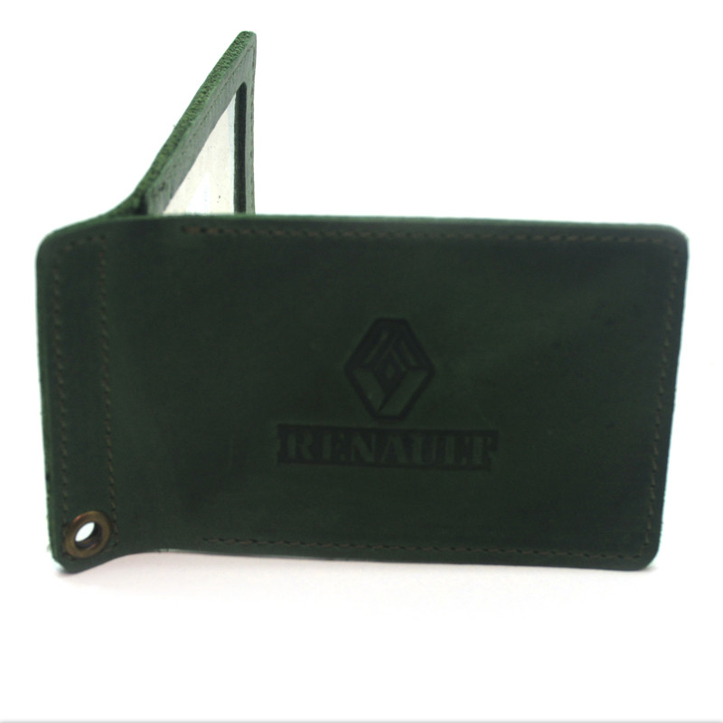 Обкладинка для водійських документів Renault шкіра Крейзі 1058 зелена, фото 1