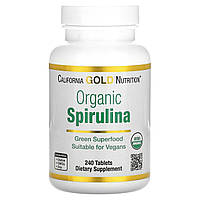 Спирулина California Gold Nutrition, органическая сертификат USDA Organic, 500 мг, 240 таблеток, 240 таблеток