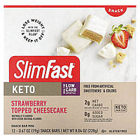 Протеиновые снеки SlimFast, Keto Snack Bar Mini, Strawberry Topped Cheesecake, 12 Pack, 0.6 oz (19 g) Each