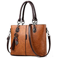 Модная женская коричневая женская сумка с брелком, женская сумочка на плечо городская