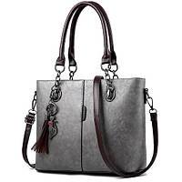Практичная серая женская сумочка на плечо, городская сумка с брелком качественная
