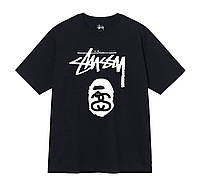 Мужская футболка Stussy x Bape коллаборация Стусси и Бэйп унисекс черный