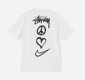 Мужская футболка Stussy x Nike белая унисекс коллаборация Стусси и