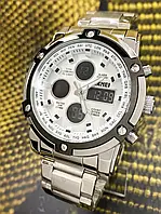 Классические спортивные мужские часы Skmei 1389SI Silver-Black-Silver, серебро, металлические, 30м, устойчивые
