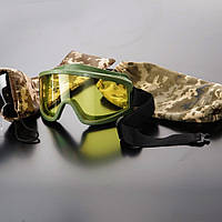 Тактические защитные очки залени со сменными линзами темная, прозрачная и янтарная, ремень эластичный