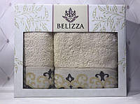 Бежевый подарочный набор полотенец 2в1, Пенье. Belizza Турция Crown bej