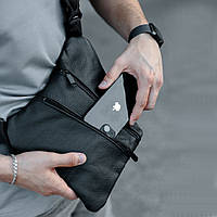 Сумка мужская на 3 карманах, из натуральной кожи, слинг DG-573 нагрудный черный мужская сумка