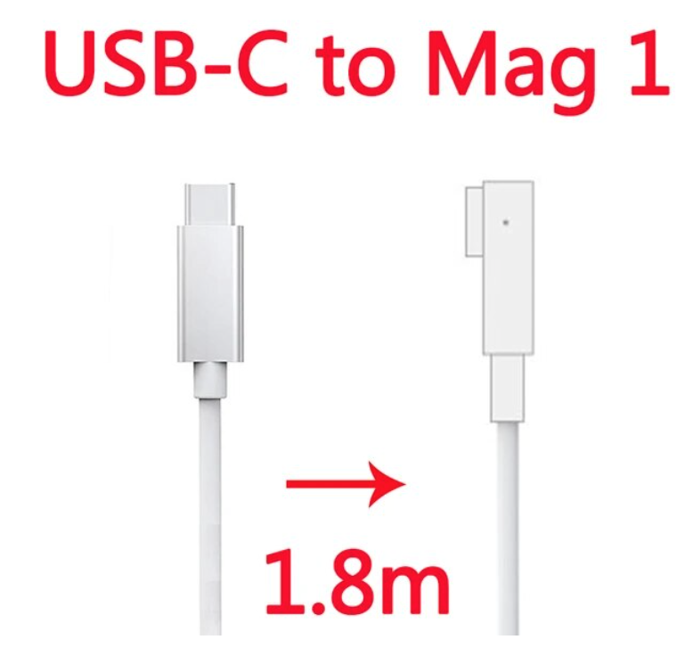 Зарядний кабель 1.8 м 100 Вт USB Type-C на MagSafe 1/2 потужний шнур для ноутбука Macbook Air Pro MagSafe 1