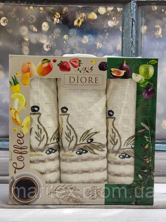 40х60см., 3 шт/уп., кухонні віфельні рушники для рук. Туреччина Diore Olive