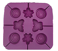 Силиконовая форма для конфет на палочке Цветочки бабочки SNS 3250 8 ячеек Фиолетовая