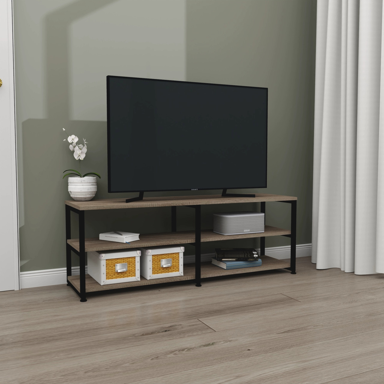 Сучасна відкрита довга тв тумба під телевізор Лофт 150 см у вітальню, зал в стилі лофт FLASHNIKA ТВЛ-1, фото 1