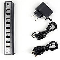 Разветвитель USB HUB на 10 портов с активной зарядкой 220V, Разветвитель юсб, Хаб IG-158 для ноутбука