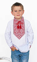 Вишиванка дитяча з бавовни для хлопчика з червоною вишивкою. Українська вишиванка з довгим рукавом