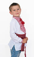 Вышиванка детская из хлопка для мальчика с красной вышивкой. Украинская вышиванка с длинным рукавом 134