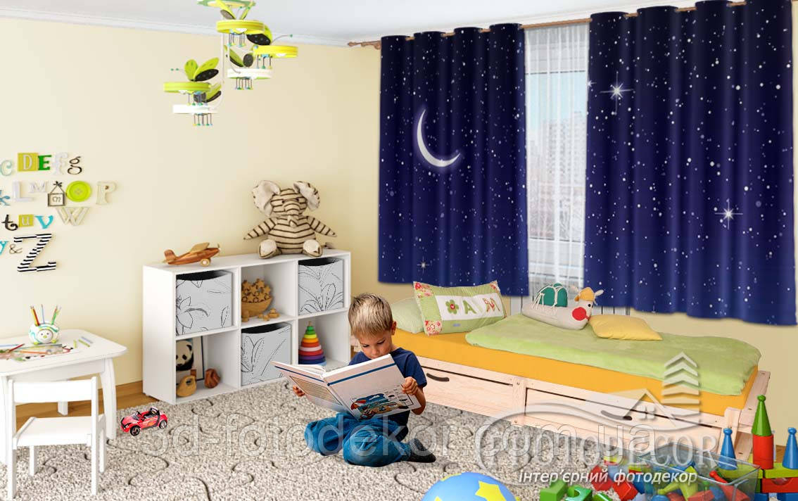 3D Фото Штори в дитячу на люверсах "Зоряне небо", висота - 1,30 м, ширина - 3,14 м