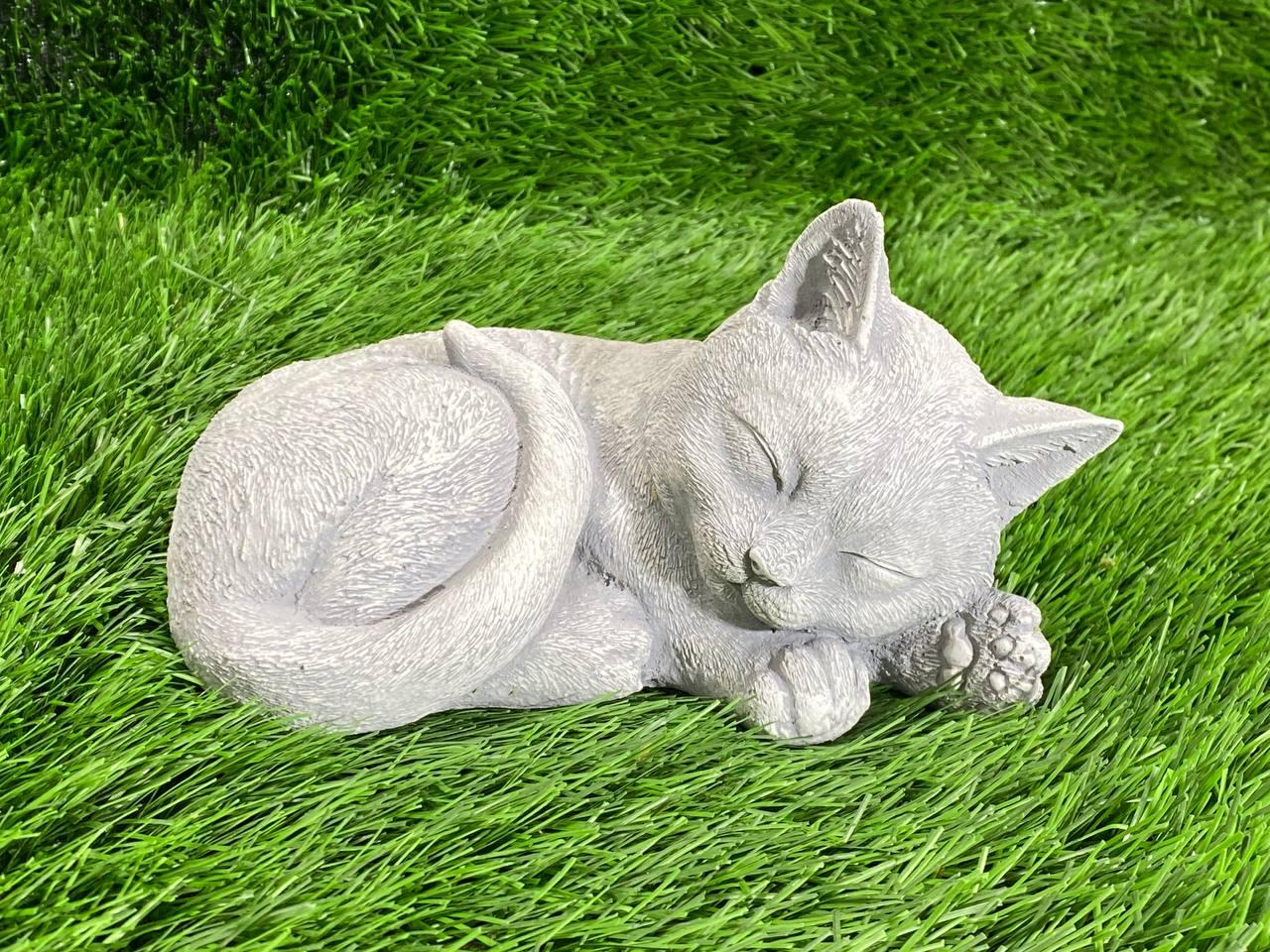 Фігура кота для декору двору, бетонний кіт для саду, скульптура сірого кота для дачі
