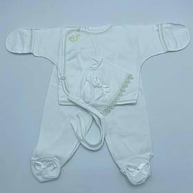 Комплект утеплений для новонароджених у пологовий будинок, на виписку зріст 56 см (0 - 1 місяць) Намистинка Lari Кремовий