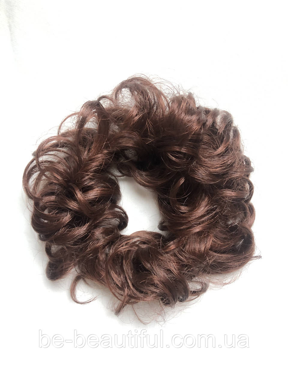 Гумка шиньйон пучок кудрява з штучного волосся колір мідно-каштановий, фото 1